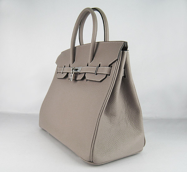 High Quality Fake Hermes 35CM Embossed Veins Leather Bag Grey 6089